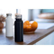 Thermos en inox à double paroi - Couvercle bambou et accroche métal - 500 ml - Couleur noire_3