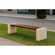 Banc droit public Florence 438/439 en béton avec ou sans dossier  - Assise lattes en bois Iroko_3