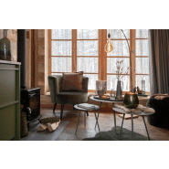 Fauteuil Dulzura - Structure en bois antique et revêtement textile vert - Dimensions L80 x H75 x P70 cm_3