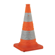 Cône pliable hauteur 50 cm orange - 2 bandes rétroréfléchissantes classe 2 - Conforme EN471_3