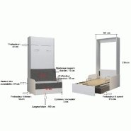 Armoire lit escamotable Dynamo Sofa - Canapé accoudoirs blanc, tissu marron - Couchage 90x200 cm_3