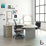 Bureau ergonomique avec caisson de rangement Tono - Mobel Linea - 200, Acacia foncé, Gauche, 4 tiroirs_0