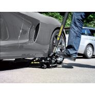 Cric rouleur en acier renforcé avec protection caoutchouc sur le levier