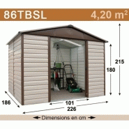 Abri métal 86tbsl - 4,79 m² - H. 215cm - gris châtaigne - portes coulissantes - toit translucide_3