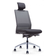 Siège opérateur Créa Premium noir avec dossier résille, soutien lombaire réglable et base alu poli - Référence 9500 SB A_3