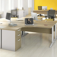 Bureau compact 90° Tono avec caisson - Mobel Linea - 160, Poirier, Gauche_0