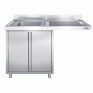 Plonge Inox 1 bac sur placard avec passage lave-vaisselle - P 700 - GGM - 1400 mm bac à gauche_3