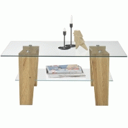 Table basse rectangulaire Lucey - Plateau en verre et structure en chêne naturel - 100 x 65 cm_3