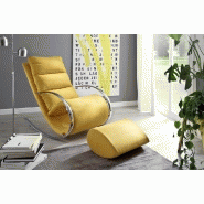 Fauteuil relax Yanis en tissu jaune avec pouf indépendant - Structure métal et design chic_3