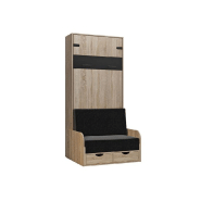 Lit escamotable style industriel KEY SOFA - Avec accoudoirs chêne, canapé avec tiroirs anthracite, couchage 90x200 cm_3