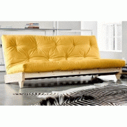 Banquette convertible FRESH - Pin massif - Coloris jaune - Couchage 140x200 cm - Matelas futon capitonné_3