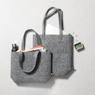 Sac shopping RPET - feutre avec longues poignées et soufflet au fond - couleur gris_3
