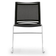 Chaise visiteur piètement traineau JILL - dossier résille - empilable et accrochable - chromé - neuf - fabriquée en France_3