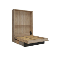 Lit escamotable style industriel KEY SOFA - chêne, bandeau noir, canapé gris 140x200 cm - avec rangements et vérins à pistons_3