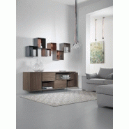 Buffet/Meuble TV design MADY 180cm - Noyer, portes coulissantes et piétement en verre trempé_3