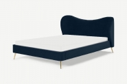 Kooper - Lit king size 160x200 cm en velours bleu saphir avec sommier et pieds en laiton doré_3