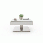 Table basse Marseille laquée blanc mat - Plateau en verre trempé - 75x75 cm - Piétement en acier brossé_3