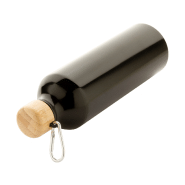 Bouteille en aluminium - 800 ml - couvercle en bambou et mousqueton - couleur noire_3