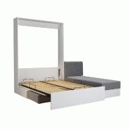 Lit escamotable Dynamo Sofa - Canapé angle méridienne réversible - Blanc mat et tissu gris - 140x200 cm_3