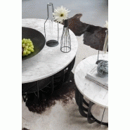 Table ronde gigogne MABE - marbre blanc et acier laqué noir - Design moderne_3