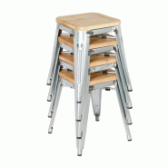 Tabourets bistro bas en acier avec assise en bois (lot de 4) | Bolero - GM634_3