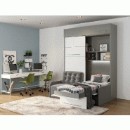 Duo Sofa - Armoire lit escamotable avec canapé gris - 2 x 90/200 - Structure grise et façade blanche_3