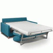 Canapé convertible OGGETTO - Matelas 16 cm - Système express - Sommier à lattes 120 cm - RENATONISI - Tissu tweed bleu turquoise_3