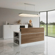 Banque d'accueil avec étagère intégrée Avant - Ofitres - 157, Blanc, Gauche, Oui, Noyer_3