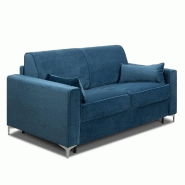 Canapé convertible express Jackson 140cm - sommier à lattes, tête de lit intégrée, velours bleu, matelas 16 cm_3