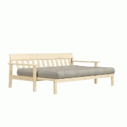 Canapé convertible futon UNWIND en pin naturel - Coloris lin - Couchage 130 x 190 cm - Style scandinave_3
