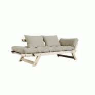 Banquette méridienne convertible futon BEBOP - Pin naturel - Tissu lin - Couchage 75x200 cm - Design moderne et confortable_3