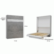 Lit escamotable LOFT blanc - façade gris béton - couchage 160 x 200 cm - design moderne et gain de place_3