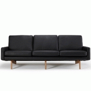 Canapé 3 places design scandinave EGSMARK - piétement en chêne - cuir noir - rembourrage NOSAG 40kg/m3_3