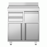 Meuble inox pour machine à café - 800 x 600 mm - 2 tiroirs - Bac à marc de café_3