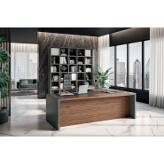 Bureau de direction E10 - Esthétique moderne et traditionnel, plateau en bois plaqué et options cuir_3