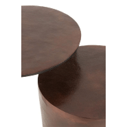 Lot de 2 tables gigognes rondes marron - Aluminium et fer - Style rétro antique_3