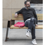 Banc public en bois de pin traité - Alp UM352 - Piètement acier galvanisé finition corten_3