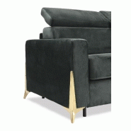 Canapé convertible ODACIO - ouverture express - sommier à lattes - matelas 16 cm - têtières réglables - pieds dorés - velours gris anthracite_3