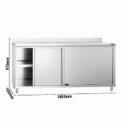 Meuble bas inox adossée P 700 mm avec portes -_3