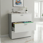 Armoire de Bureau : Classeur Professionnel 3 Tiroirs pour Dossiers Suspendus - 60, Blanc pastel, Gris aluminium_3