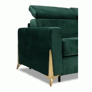 Canapé convertible express ODACIO - sommier à lattes 140x197 cm - têtières réglables - matelas 16 cm - pieds dorés - velours vert_3