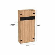 Lit escamotable industriel KEY - Bi-ton chêne et noir mat - 90x200 cm avec rangement et bibliothèque - L155xH219xP42 cm_3