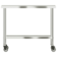 Vidaxl table de travail de cuisine avec roues 110x30x85 cm inox 376461_3