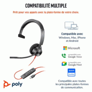 Micro-casque Poly Blackwire 3310 monaural USB-C certifié Microsoft Teams + adaptateur USB-C/A_3