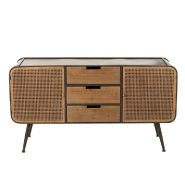 Buffet Tazzy - 2 portes quadrillées, 3 tiroirs en bois massif, métal - L145 x H78 x P45 cm_3