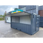 Conteneur bar 15 pieds - Structure acier robuste, plancher bois, grande ouverture frontale_3