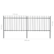 Vidaxl clôture de jardin avec dessus en lance acier 3,4x1,2 m noir 277621_3