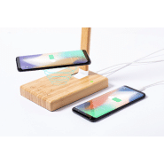 Lampe de bureau multifonctionnelle en bambou - 25 LED, luminosité réglable, chargeur rapide sans fil et port USB_3