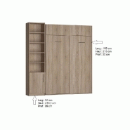 Composition lit escamotable Dynamo chêne - Couchage 140 x 200 cm avec colonne bibliothèque intégrée_3