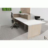 Banque d'accueil Delta Plus avec PMR et réhausse - Mobel Linea - 242, Blanc mat, Gauche, Acacia clair, Non_0